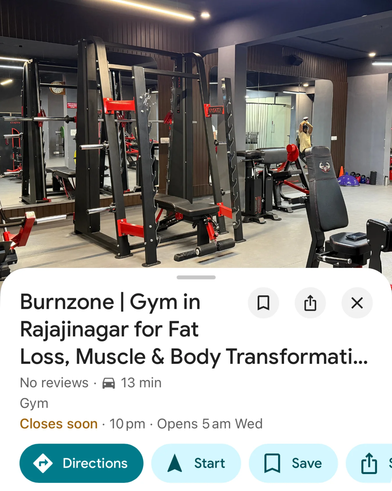 Card for BurnZone Gym in Rajajinagar, Bengaluru — racks and benches on the gym floor.